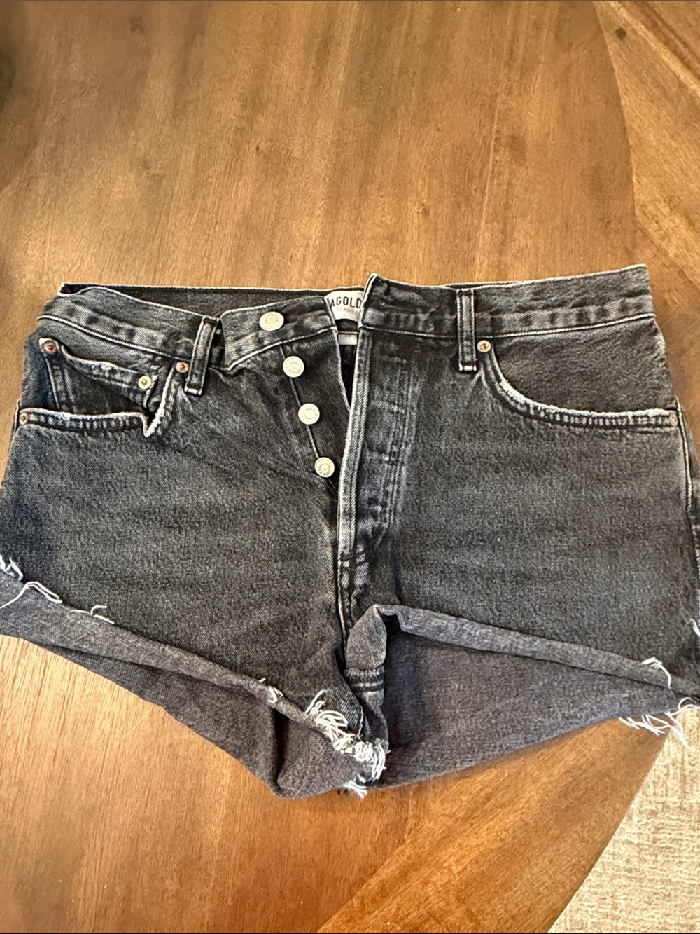 Agolde High-Rise Black Denim Women’s Shorts with Button Fly